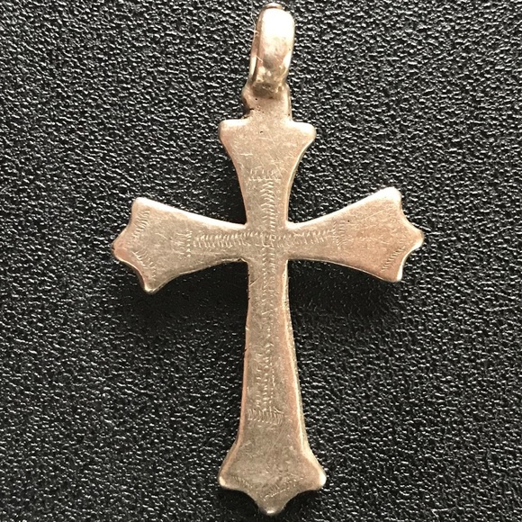 Flared Etched Ethiopian Silver Cross Pendant - Picture 3 of 4